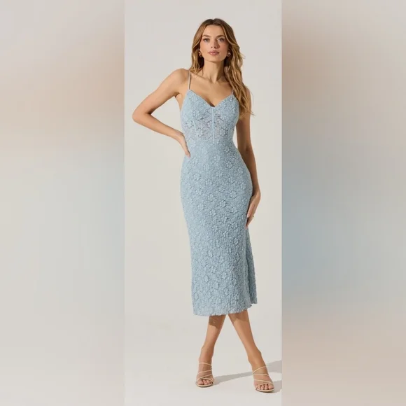 ASTR The Label floral lace knit dusty blue mid feminine chic dress size medium - Picture 12 of 13